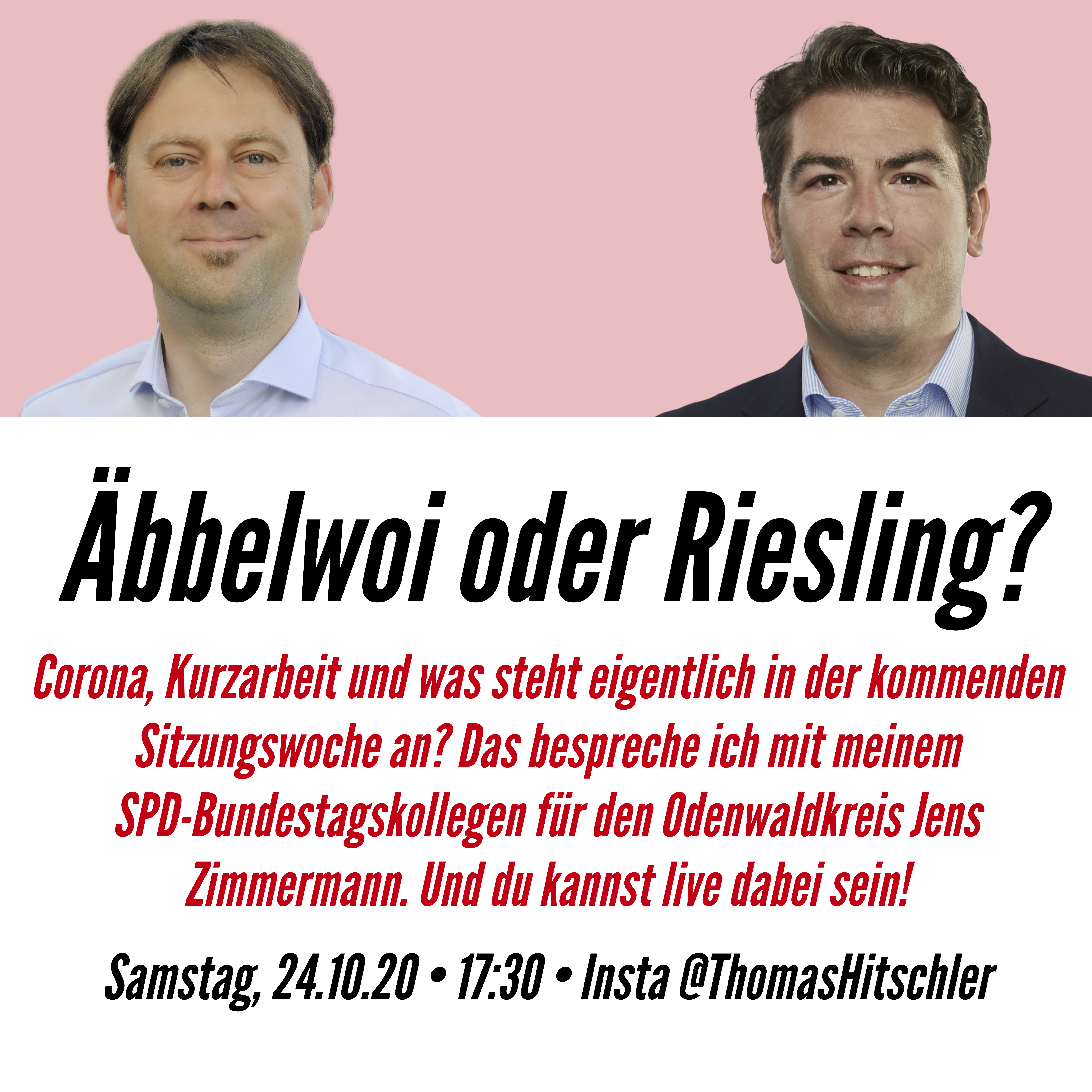 Jens Zimmermann und Thomas Hitschler sind auf der Fotomontage zu sehen zur Bewerbung der Instagram Live Stunde